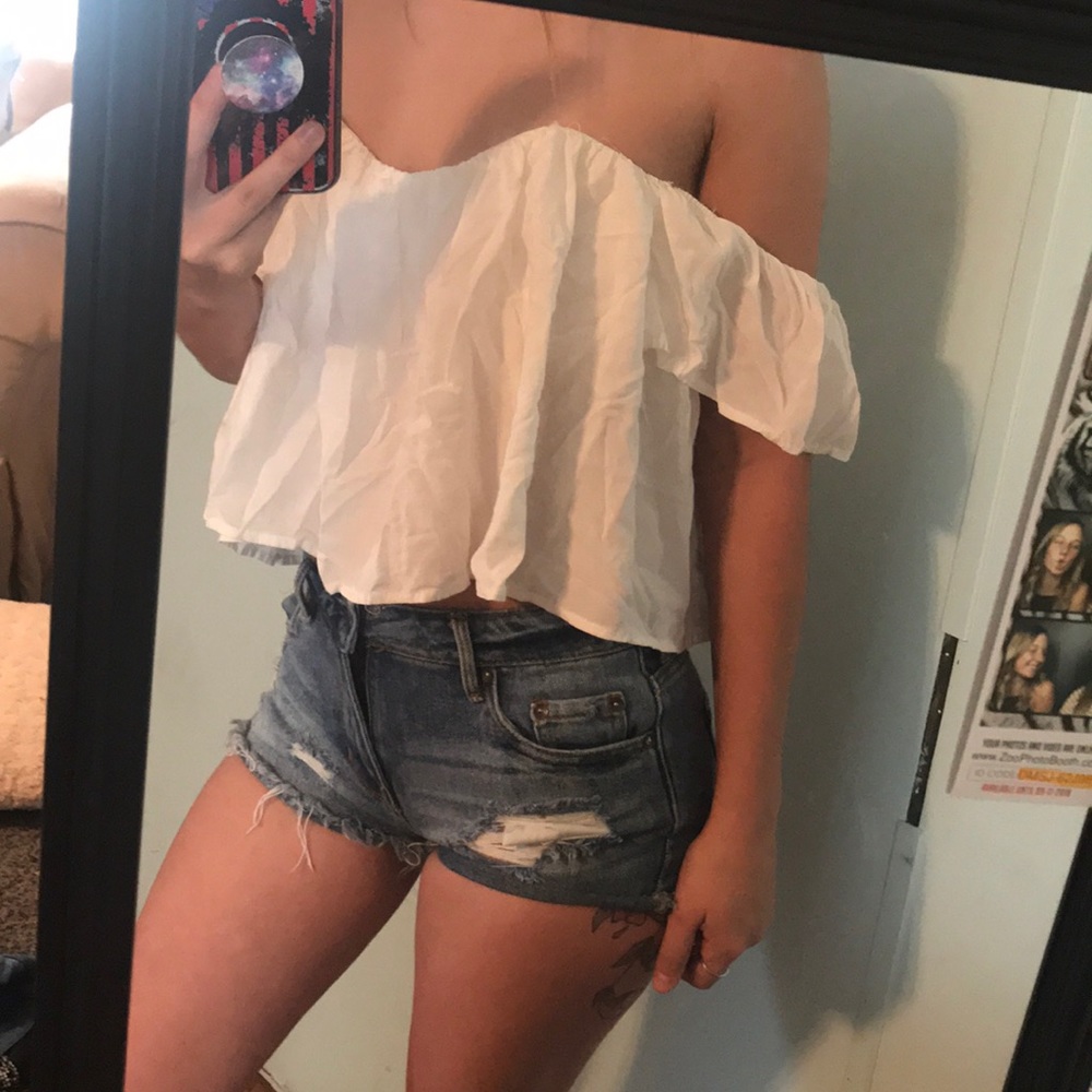 White off the shoulder crop top.